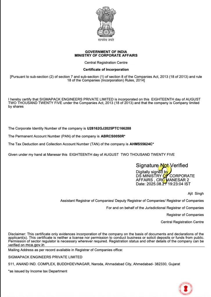 Certificate of Incorporation